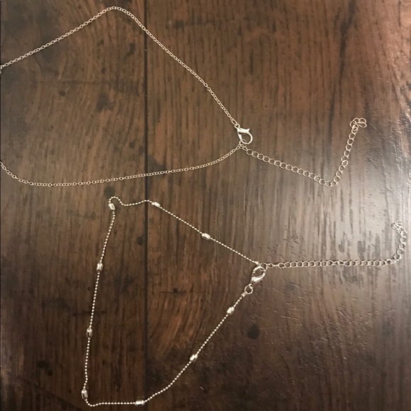 Silver Double Chain Heart Choker Necklace - Picture 2 of 2